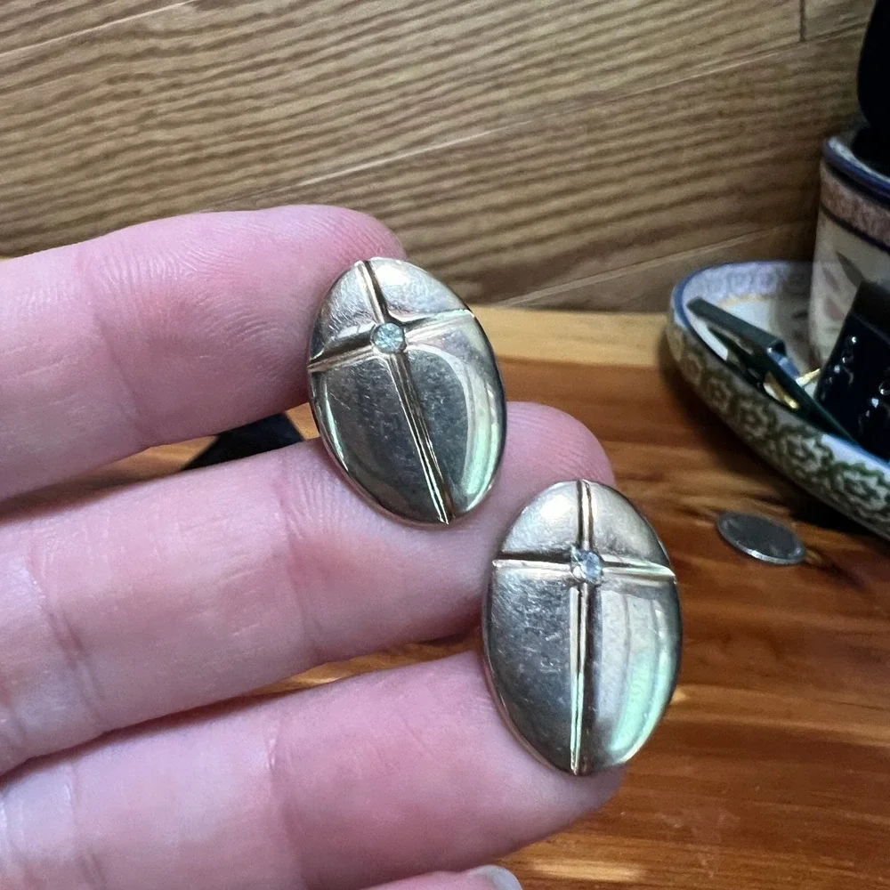 Vintage Swank Cufflinks Tie Tack Set Gold Tone Rhinestone Mid Century Modern MCM